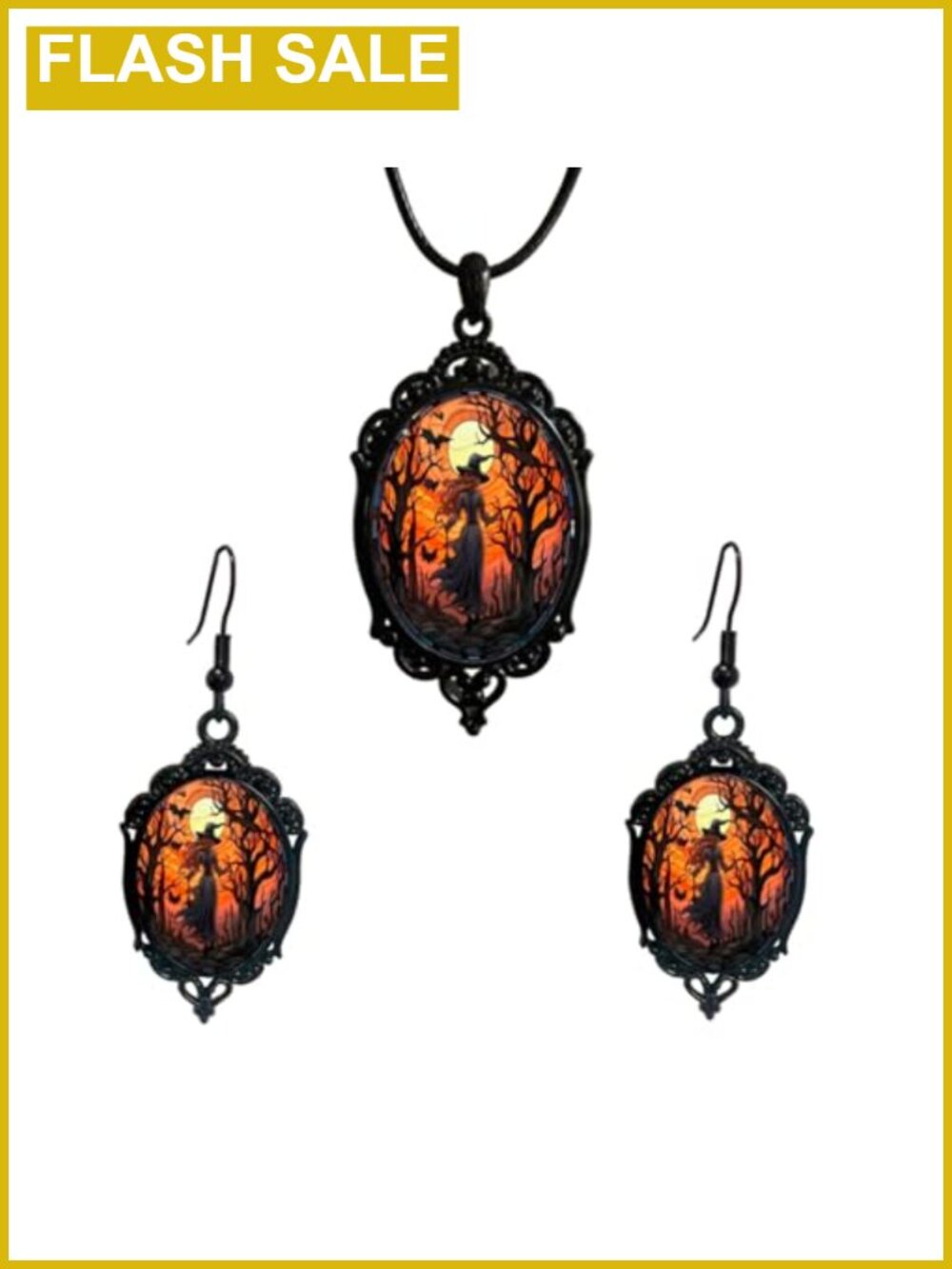 Gothic Witch Necklace Earrings Set Victorian Filigree Halloween Costume